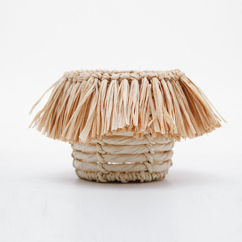 拉菲草手工编织收纳篮小杂物置物篮办公室零食化妆品桌面收纳筐