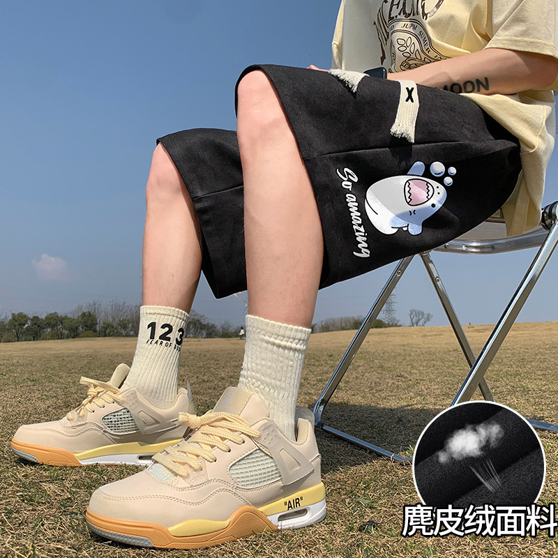 鲨鱼麂皮绒短裤男夏季薄款运动休闲宽松设计感大码五分沙滩裤子潮