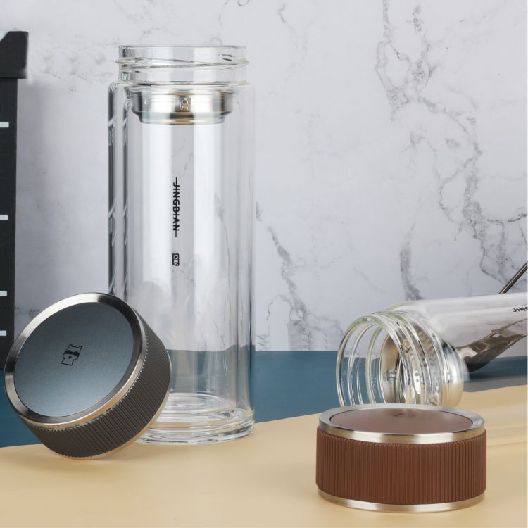 亚泰简约双层玻璃杯高硼硅水晶透明印字男士办公商务开业礼品水杯