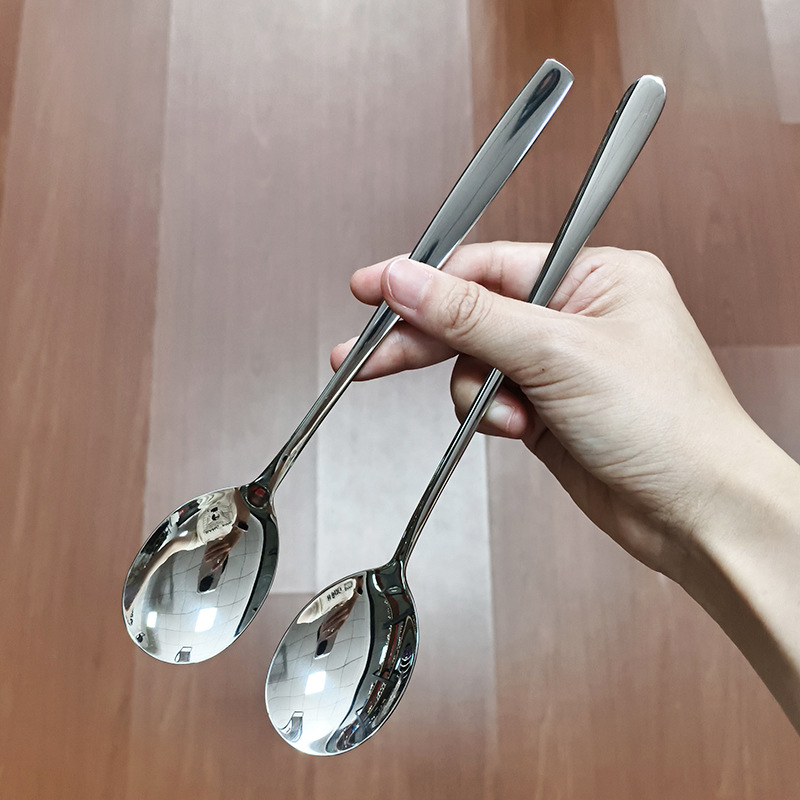 304不锈钢韩式勺家用餐具勺子拌饭勺喝汤勺饭店汤匙方柄韩式勺子