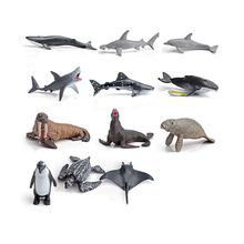 跨境12款仿真迷你海洋生物模型组合 大白鲨海象座头鲸魔鬼鱼套装