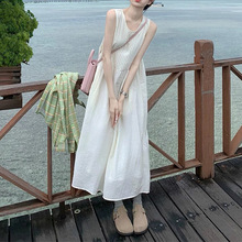 法式白色背心吊带连衣裙子女春夏季2024新款海边度假气质无袖长裙
