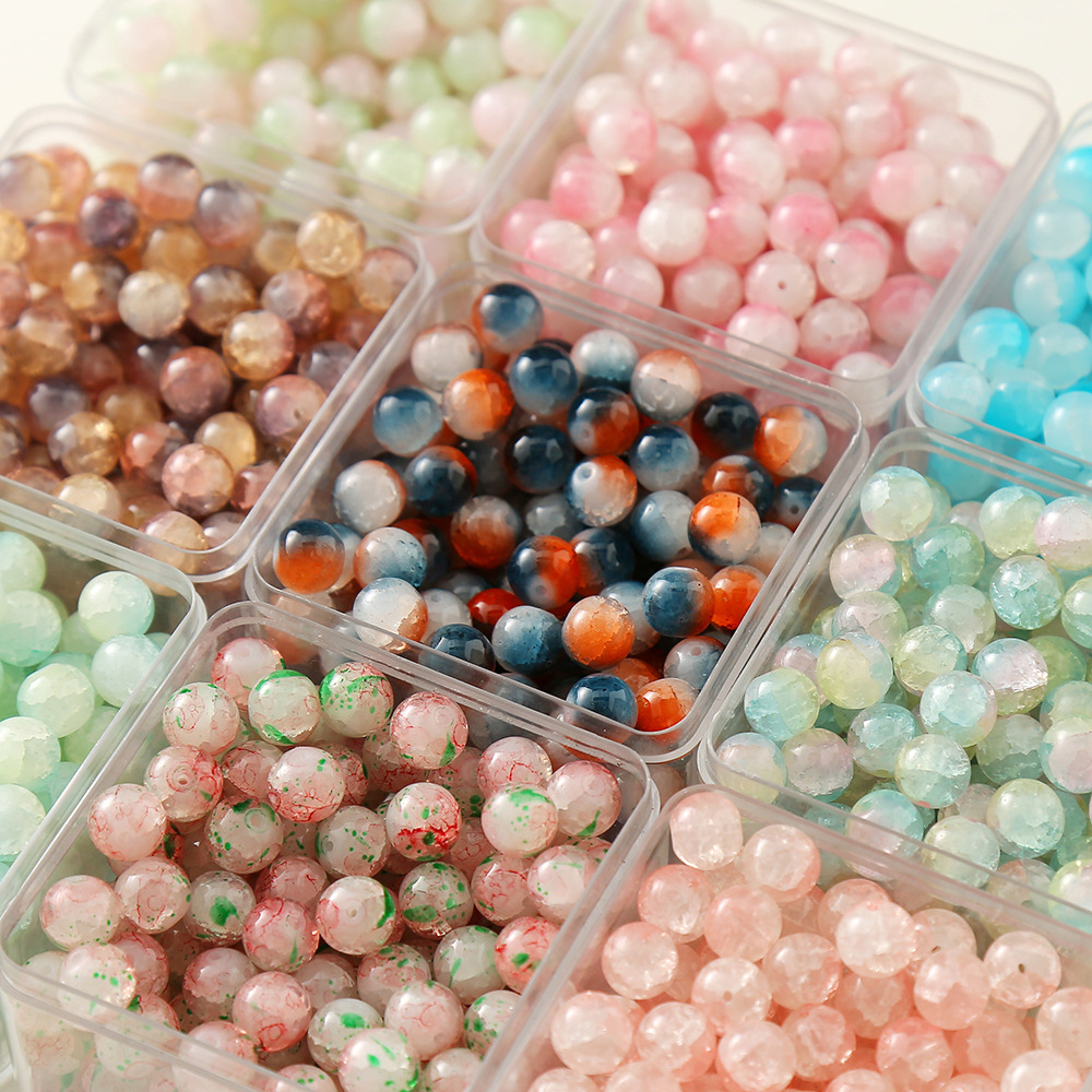 Spring 2023 Glass Bead Gradient Jade Broken round Beads Jelly Color Crack Bead Antique Accessories DIY Handmade Manufacturer