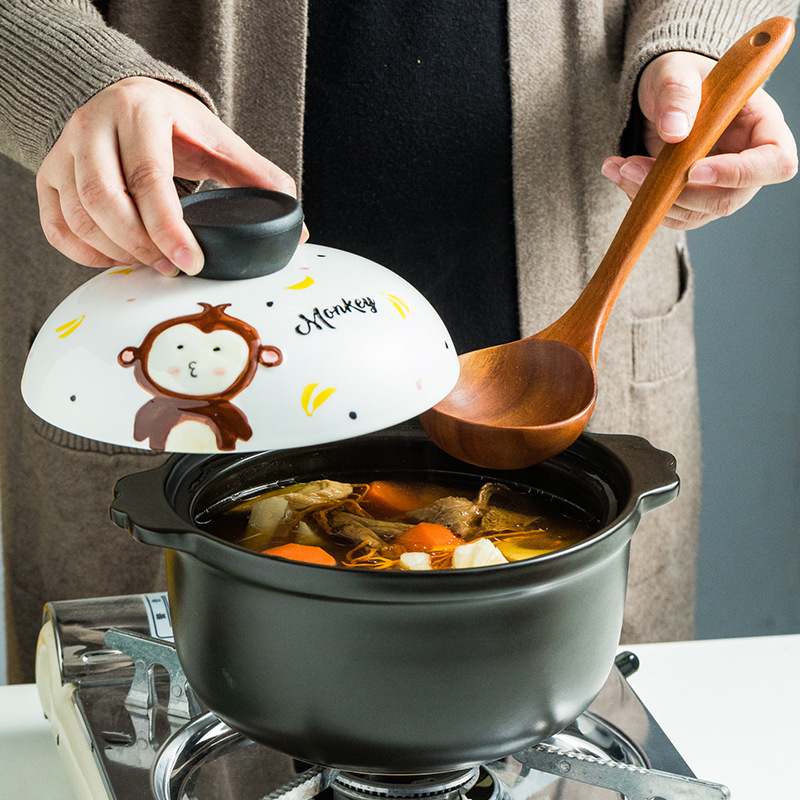 Open Fire Casserole Gas Stove Available Cute Cartoon Soup Chinese Casseroles Household Claypot Rice Ceramic Stew High Temperature Stew Pot