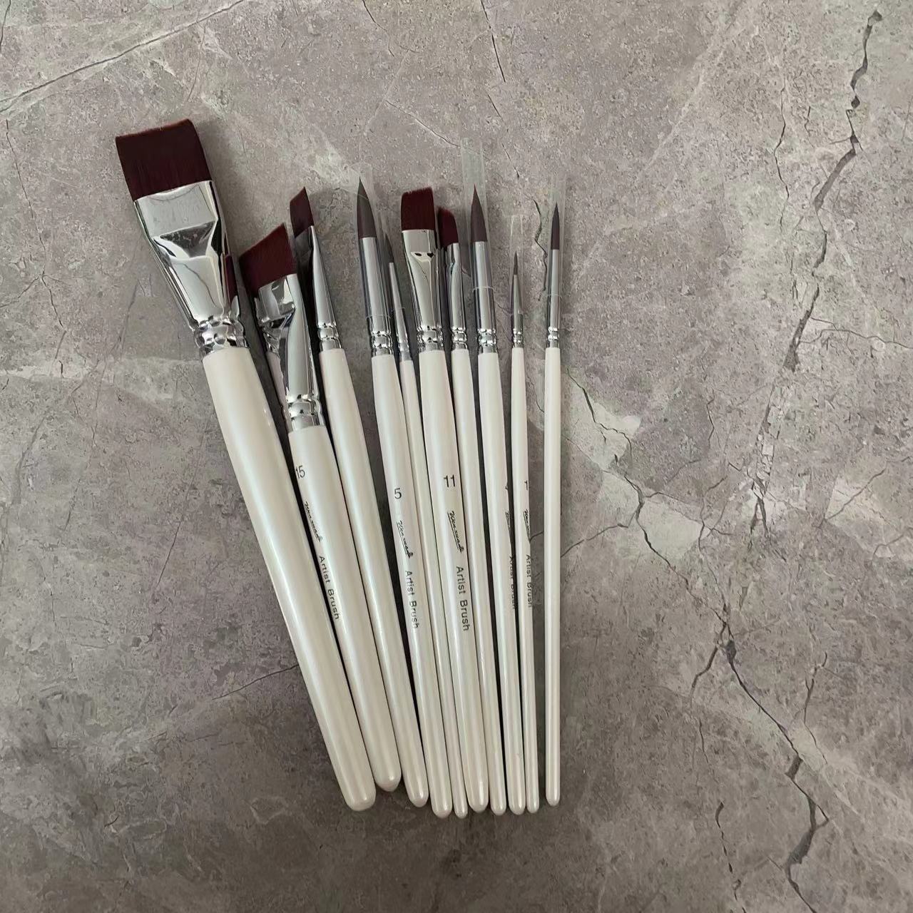 factory direct supply 10 pcs advanced wooden brush cross-border new arrival white penholder pigment pen student oil painting brush