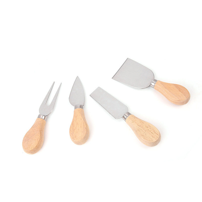 Factory Wholesale Stainless Steel Wooden Handle Cheese Knife Cheese Knife Butter Pizza Cutter Cake Tool Cheese Knife and Fork Set