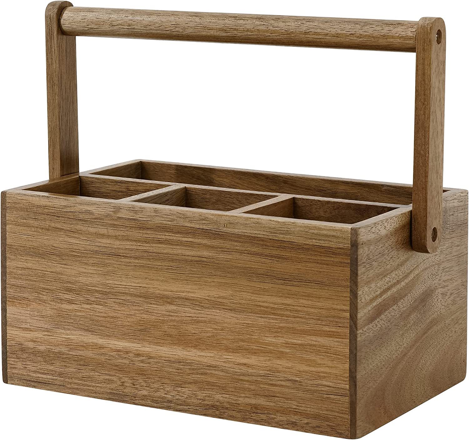 Wooden Silverware Storage Box Wooden Tableware with Handle Bracket Multifunctional Container Suitable for Kitchen Bathroom Bedroom