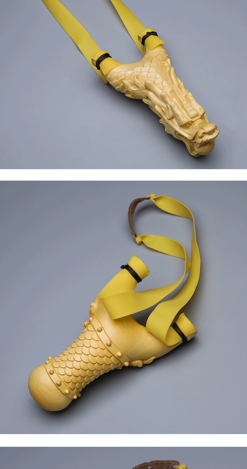 黄杨木龙头弹弓实木 儿童新手怀旧弹弓玩具户外运动木制弹弓皮筋