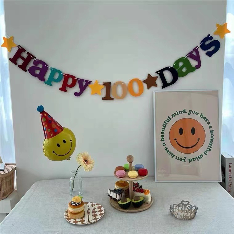 ins宝宝百天拉旗100days数字百日小红书同款布置拍照道具生日拉旗