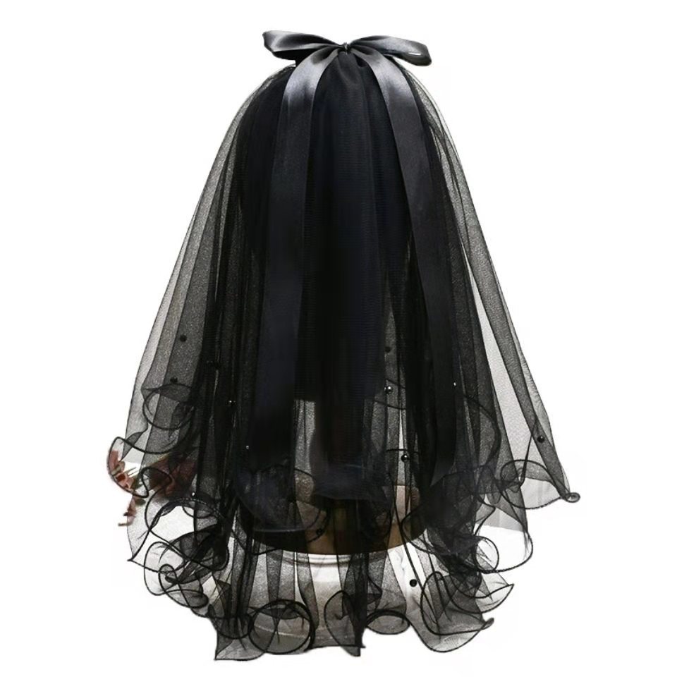 新款黑色头纱多层洛丽塔cosply万圣节鬼节节日头饰影楼旅拍复古