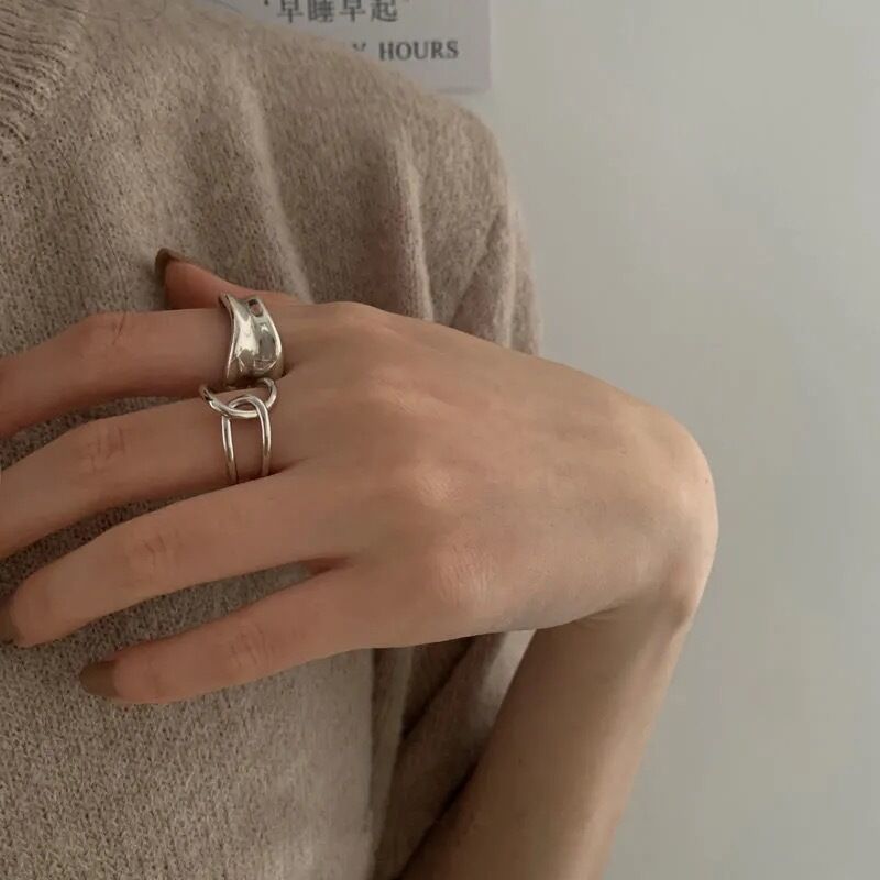 European and American Retro Ring Two-Piece Set Niche Irregular Geometric Cross Metal Ring Cold Wind Index Finger Ring