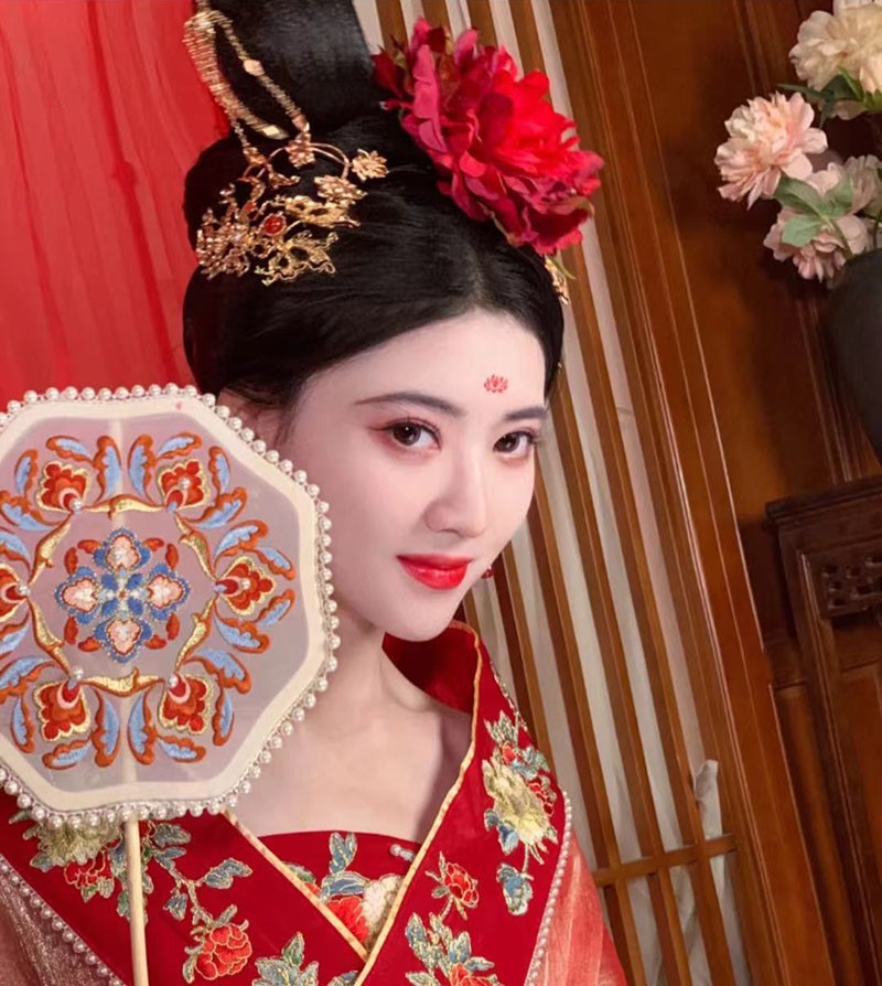 沈珍珠仿妆古风汉服头花cos发饰大唐荣耀同款红色牡丹大花朵发夹