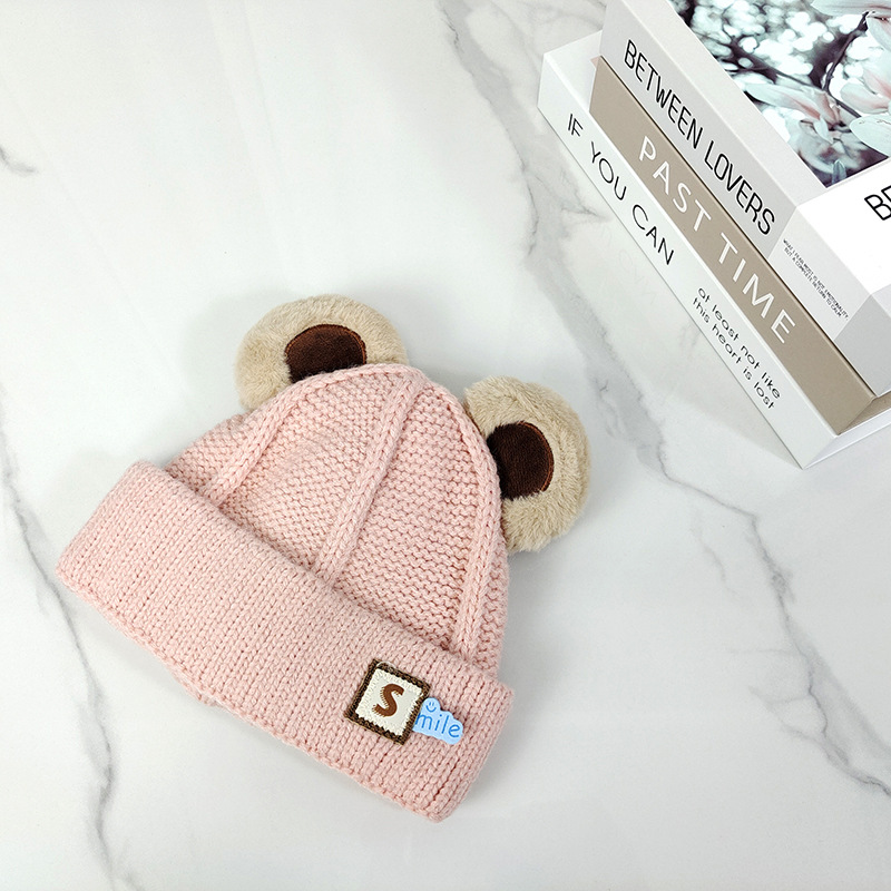 Children's Hat Autumn and Winter Bear Knitted Hat Boys' Handsome Woolen Cap Girls' Fashion Warm Hat Thick Windproof Sets