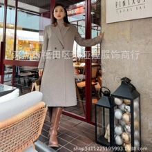 深圳南油原单外贸女装撞色领复古时髦大气优雅长款羊毛呢大衣外套