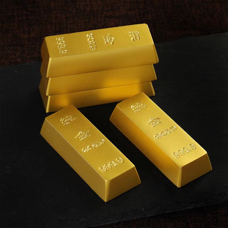 纯铜黄铜金条摆件实心假金砖金块银行镀金样品中国黄金道具安