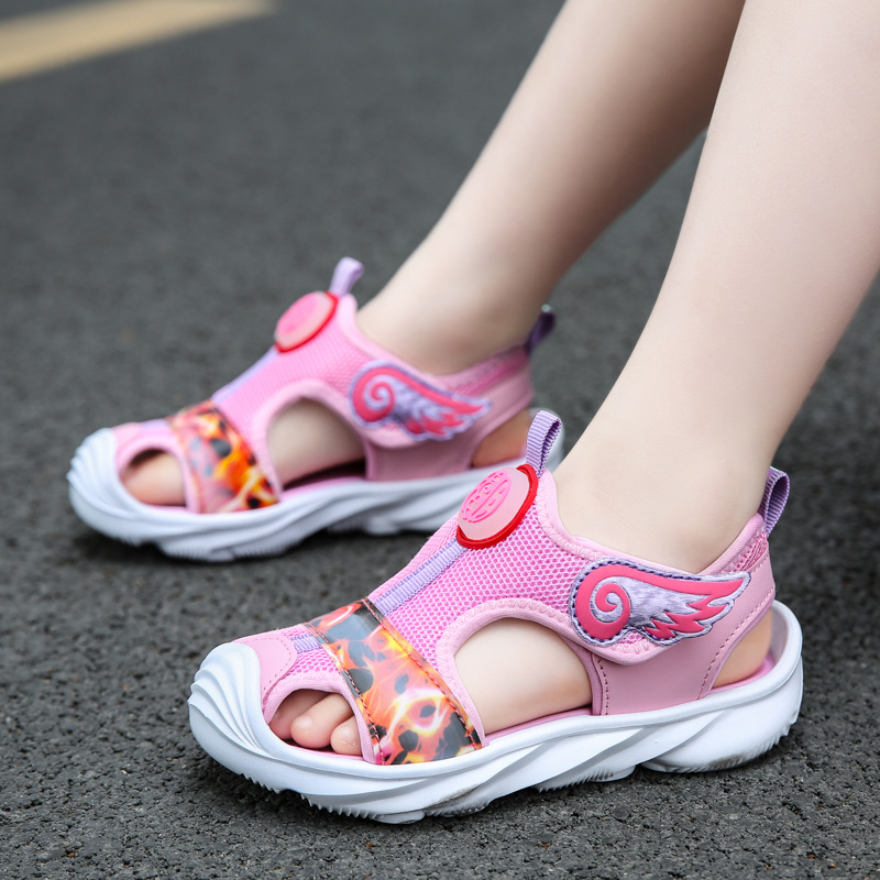 小仙女童鞋子2022新款夏季儿童凉鞋女孩中大童韩版公主包头沙滩鞋