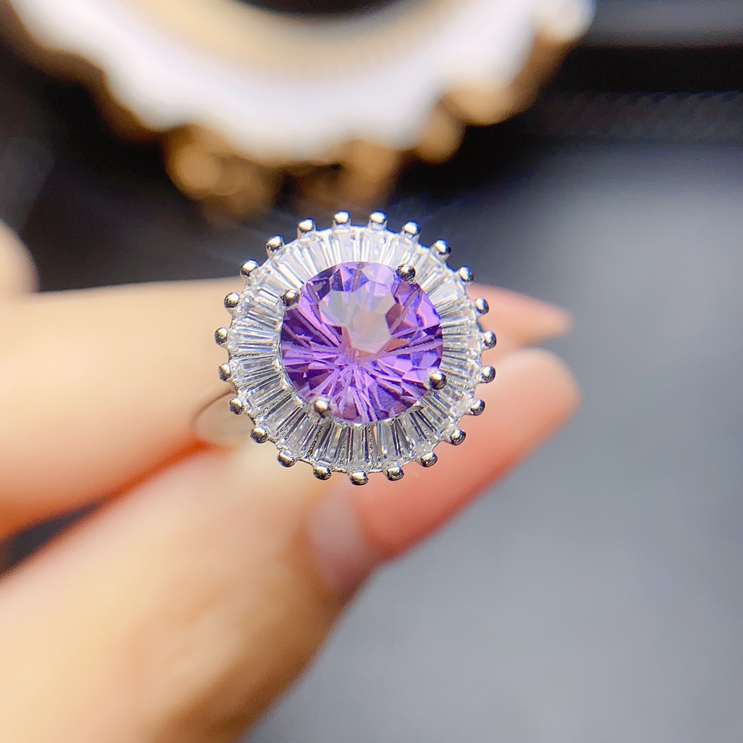 工厂批发爆款天然紫水晶戒指s925银镶嵌主石8*8热销欧美一件代发