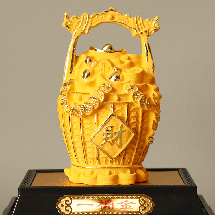 新款一桶金绒沙金摆件一桶金树脂工艺品摆件商务会销银行礼