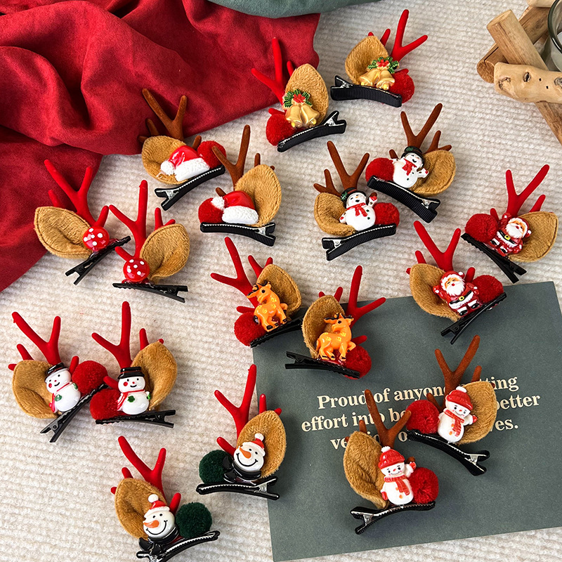 New Christmas Antlers Hair Clips Hair Accessories Children's Clip Girl Trending Cartoon Elk Hairpin a Pair of Hairclips Hair Accessories Fashion