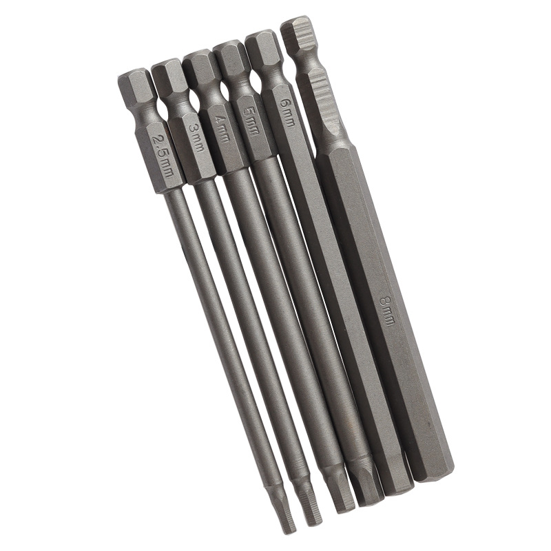 6/8件套内六角螺丝批头100mm电动起子头六角带磁内六方钻头风批头