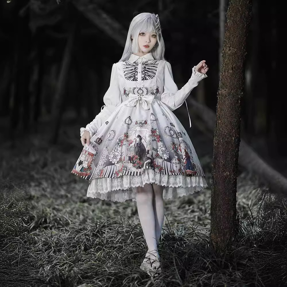 樱洛芙原创哥特风lolita裙 黑色童话jsk 暗黑系复古双子洛丽塔