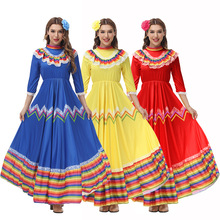 外贸款式波西米亚 5月5墨西哥庆祝节日长宽摆舞蹈裙舞台演出服装