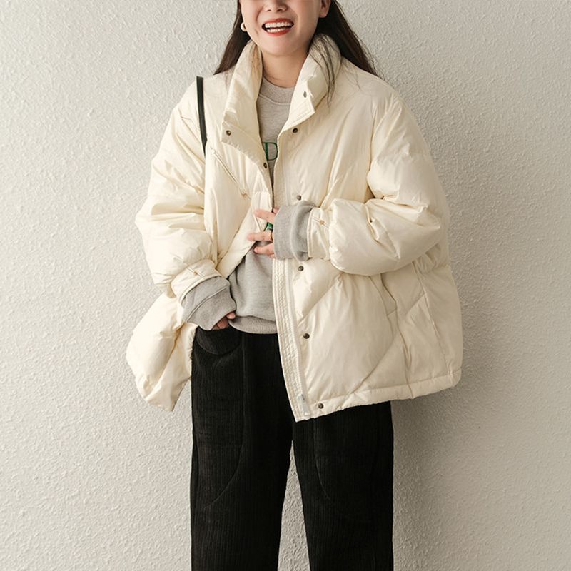 年冬季白鸭绒女短款羽绒服大码立领宽松胖加厚保暖外套潮-阿里巴巴