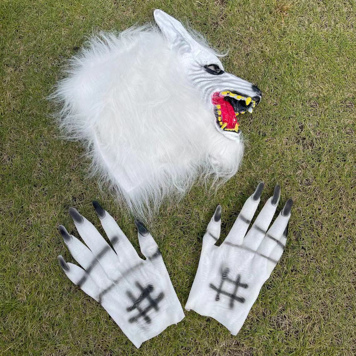 万圣节动物面具全脸狼头狼手套套装动物头套恐怖面具动物跨境面具