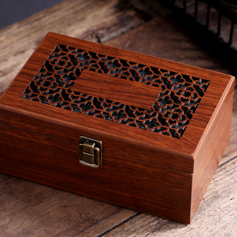 紫砂壶建盏礼品包装盒收藏木盒雕刻镂空木盒翻盖式茶杯包装盒