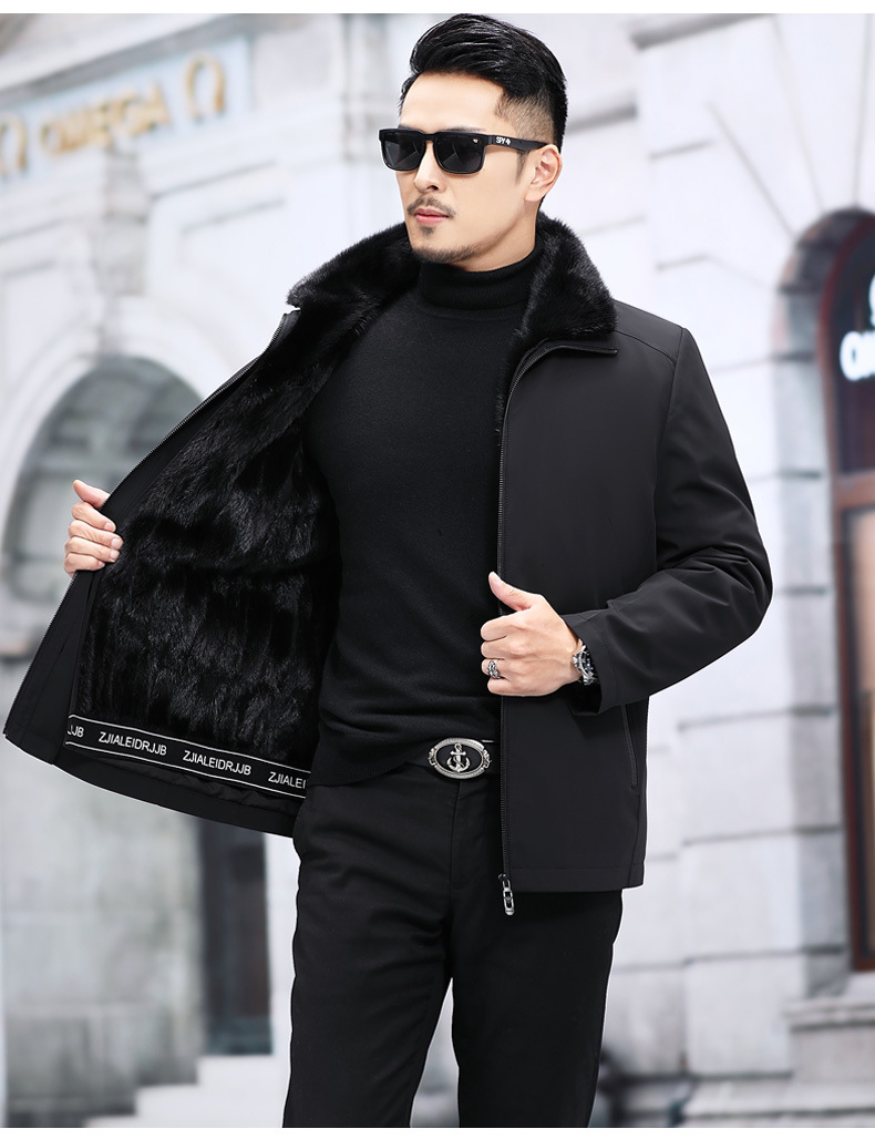 冬季新款海宁男士皮草派克服短款夹克水貂毛内胆貂皮外套尼克服厚