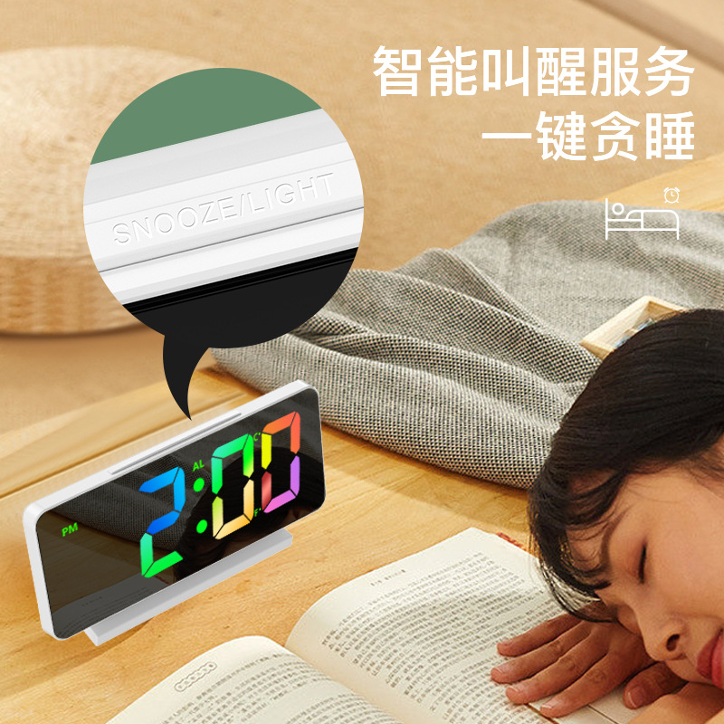 Full Color Temperature Led Mirror Alarm Clock New Thin Alarm Clock Electronic Clock Colorful Sleeping Little Alarm Clock Color Screen