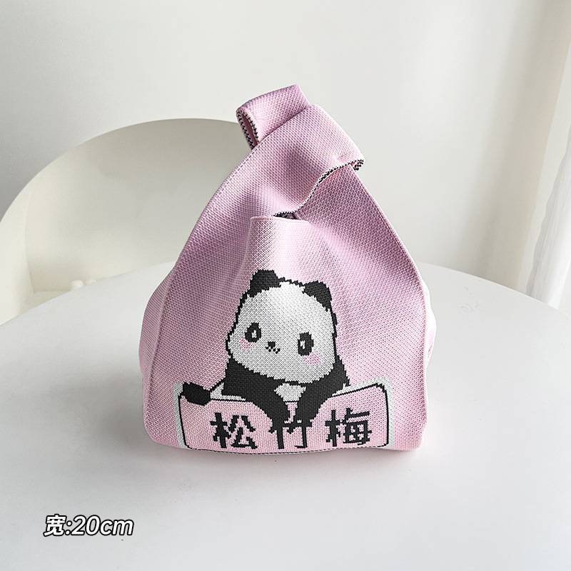 Knitted Large-Capacity Backpack Wrist Woven Bag Women's Bag Flower Women's Panda Bag Love Portable Small Square Bag