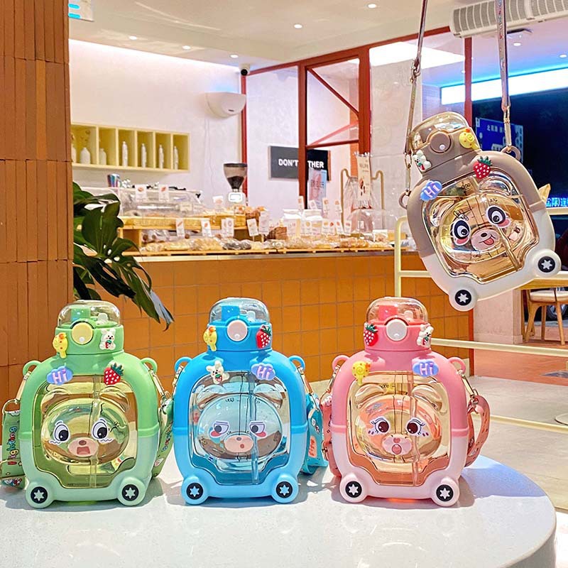 Summer Good-looking Children's Water Cup Large Capacity Portable Cup with Straw Double Drinking Mouth Magic Bear Anti-Fall Plastic Kettle