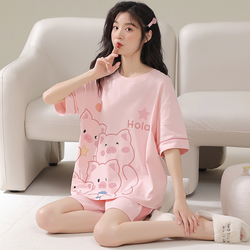 2023 New Pajamas Women's Summer Thin Pure Cotton Short Sleeve Short Belt Chest Pad Simple Outerwear Homewear Suit