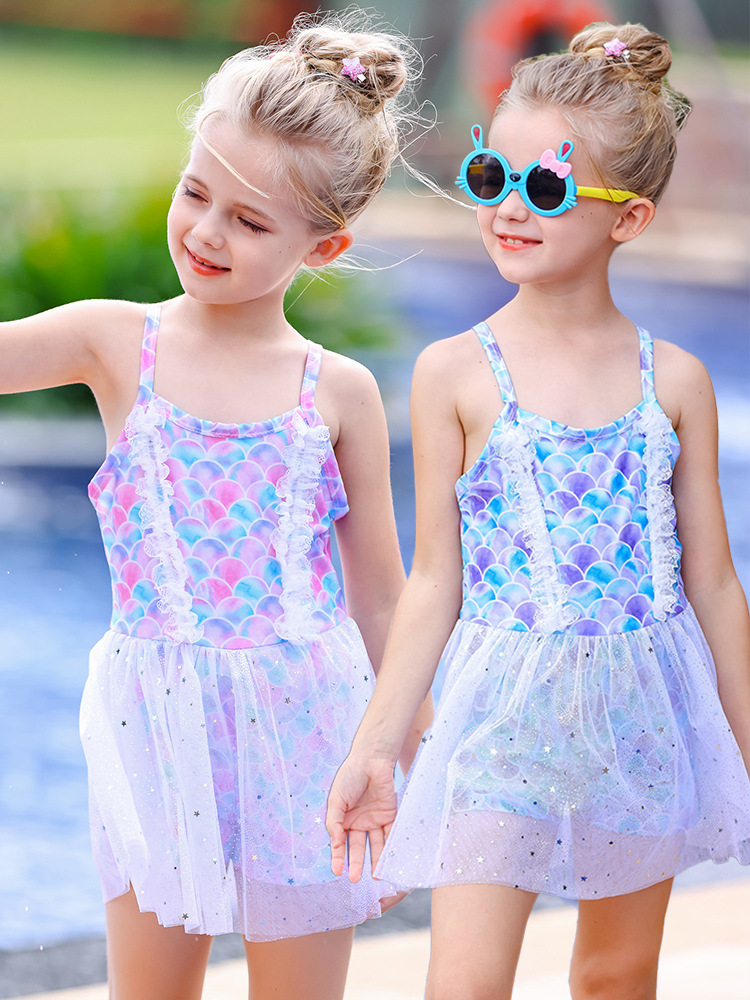 new children‘s swimsuit girls‘ one-piece baby cute girls‘ western style small medium and big children split summer swimming quick-drying clothes