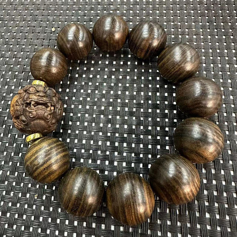 沉贵宝20mm单圈手串搭配雕刻狮子头珠佩戴把玩文玩男士手链直播