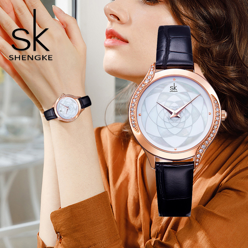 sk手表女批发名表时尚创意镶钻轻奢防水皮带腕表跨境女士手表0122