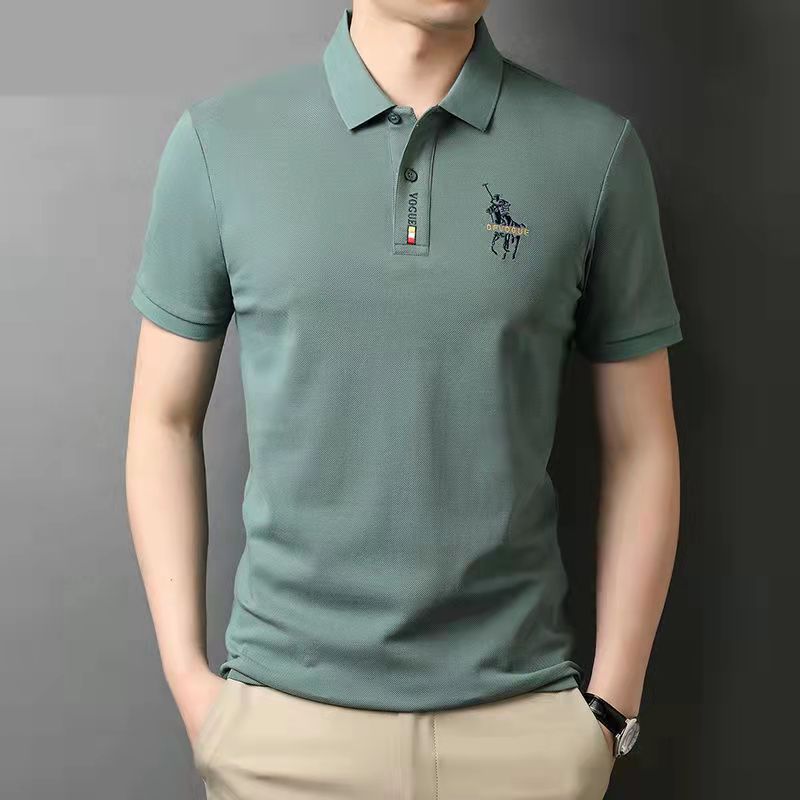 Business Shirt for Export Summer Men's Clothing Short Sleeve T-shirt Embroidered Lapel plus Size Polo Shirt Trendy Solid Color Men's Top