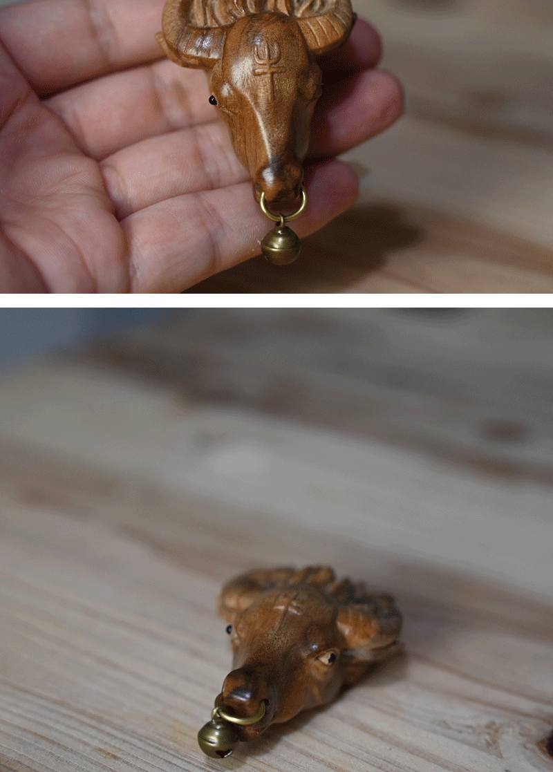 金丝楠木雕刻十二生肖牛文玩手把件个性随身牛头铜铃铛木质工艺品