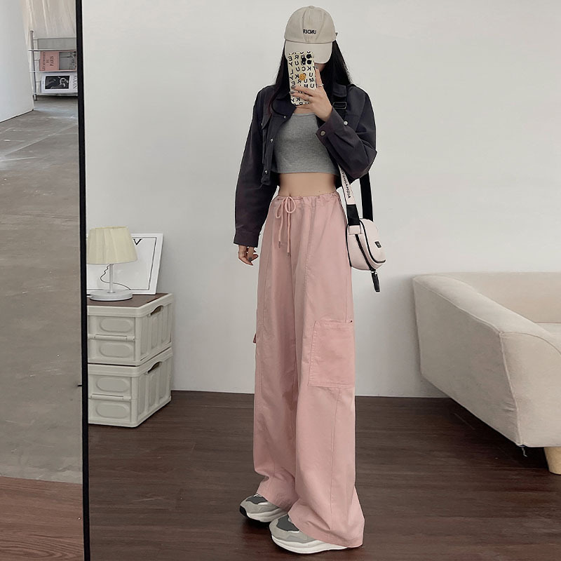 Cotton Overalls Hot Girl Women's Spring New Loose Casual Pants Straight Sports Pants High Waist Outdoor Wide Leg Pants