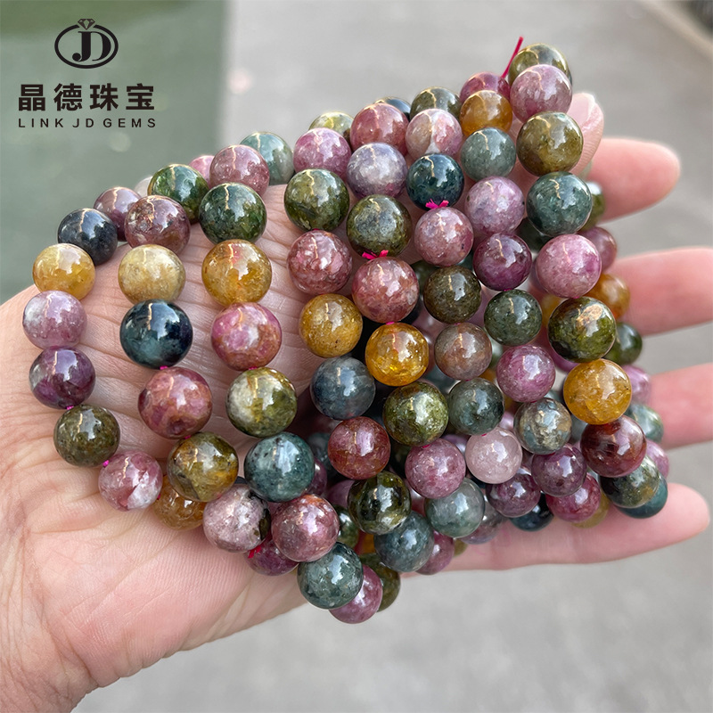 晶德珠宝 4a天然彩碧玺手链女生时尚糖果色水晶圆珠手串饰品批发