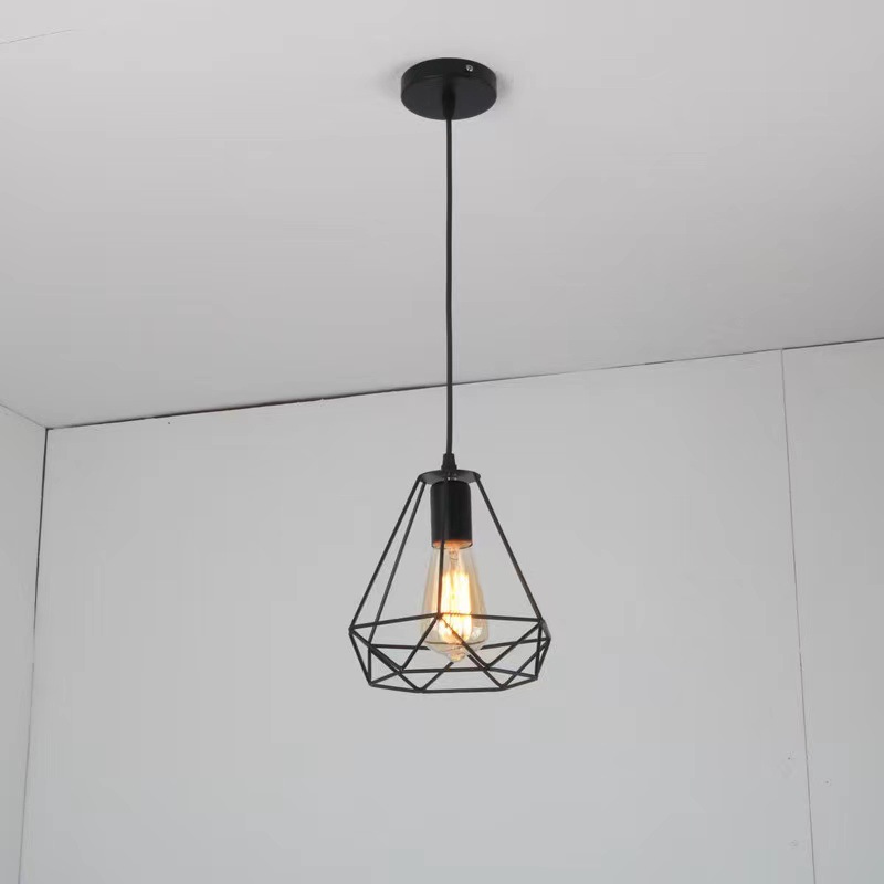 Nordic Retro Ceiling Light Restaurant Bar Industrial Style Diamond Bird Cage Simple Iron Wire Single Head Multi-Head Small Droplight Wholesale