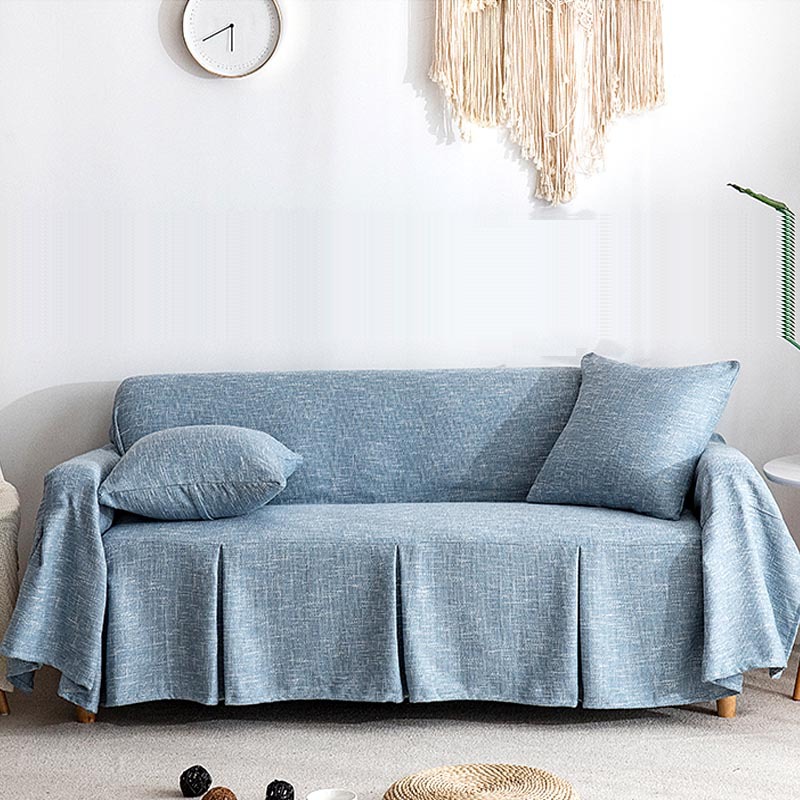 老式三人沙发巾纯色沙发垫四季通用出租屋沙发大盖布米白色灰绿粉