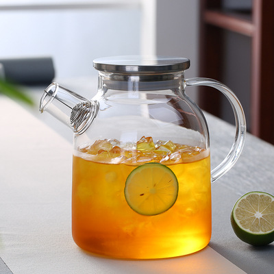 Large Capacity Transparent Glass Large and Small Flow Kettle Household Bamboo Steel Cover Juice Drink Pot Cold Boiled Water Four Seasons Pot