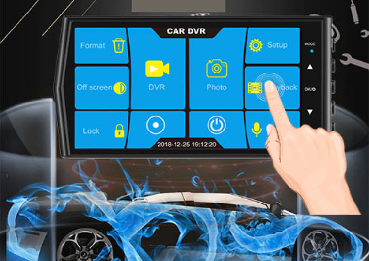 4寸触摸行车记录仪1080p双镜头高清夜视车载dvr金属镭雕拉丝纹