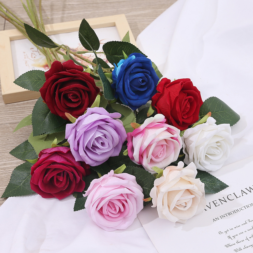 Single Touch Flannel Artificial Rose Rose Waterfall Valentine's Day Wedding Bouquet Flower Arrangement Home Decoration Fake Flower