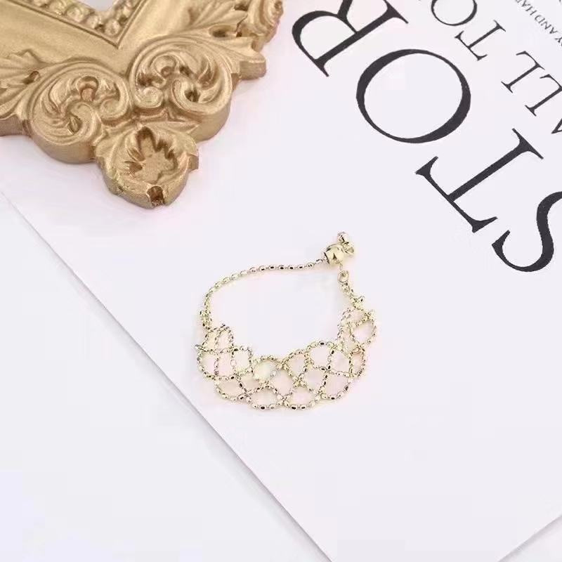 宝信珠宝 18k金蕾丝戒指法式简约 au750复古网红可调节指环戒批发