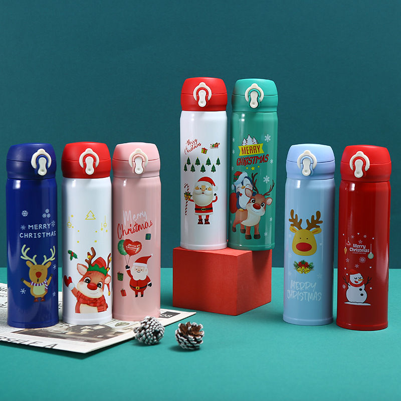 christmas 304 stainless steel thermos cup male and female students bullet cup good-looking cute david‘s deer snowman gift cup