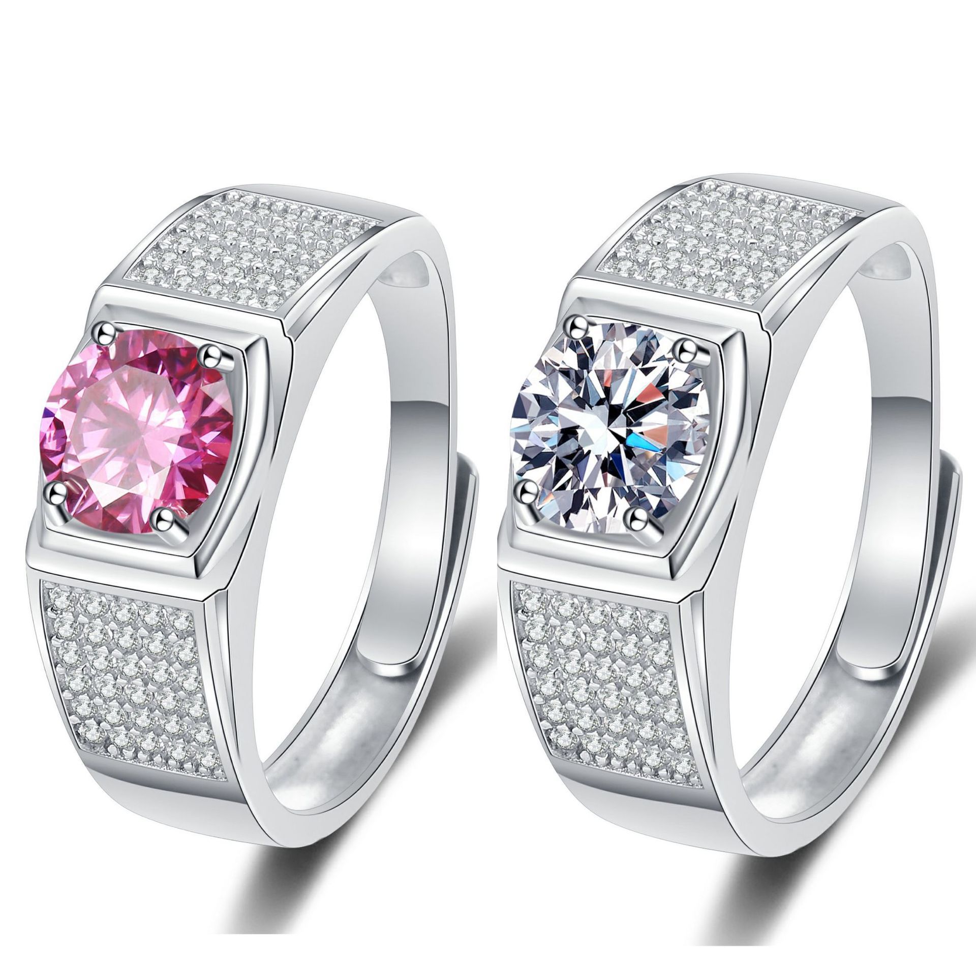 外贸奢华璀璨闪耀男戒 满钻霸气1克拉时尚婚礼莫桑石活口男戒指