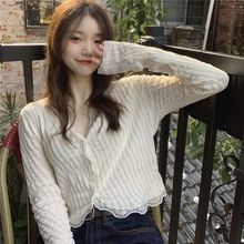 V领衬衫女春装韩版2022新款蕾丝拼接时尚显瘦短款设计感长袖开衫